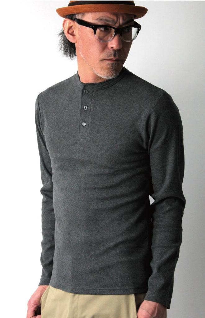 AVIREX Daily Series Henley Neck Long Sleeve Cut and and Size 6153482 T-Shirt, Sewn, Men's Women's, M, 14_Gray,