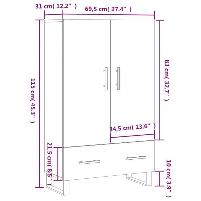 VidaXL Highboard Sonoma Grey 69.5x31x115 Cm Engineered Wood 828266