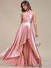 Ever-Pretty Women's Asymmetric Shiny Satin Halter Floor-Length High Low Evening Dress