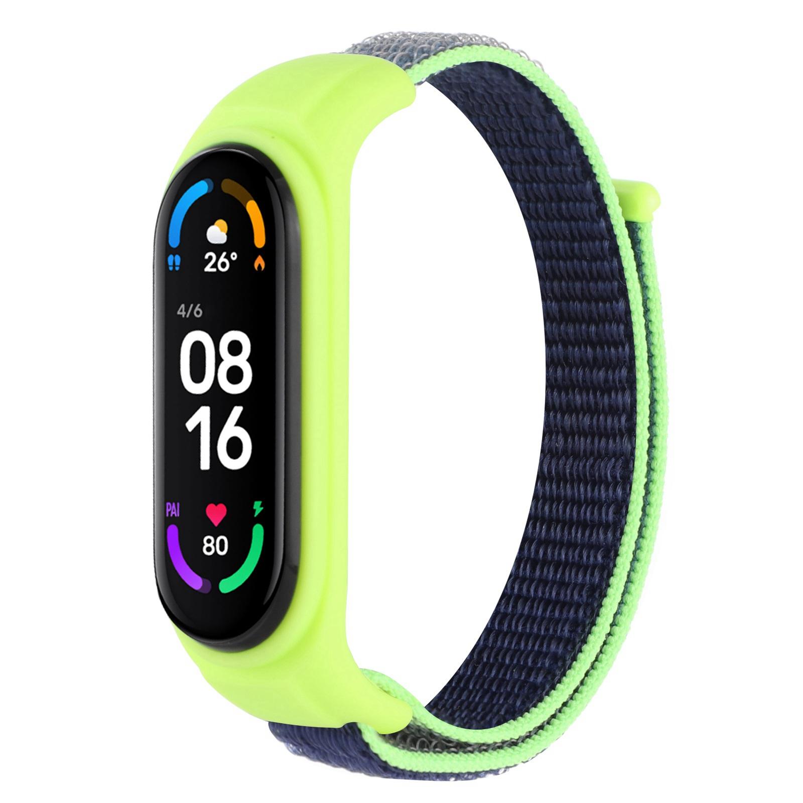 

For Xiaomi Mi Band 3/Band 4/Band 5/Band 6/Band 7 Nylon Sport Band Adjustable Anti-lost Bracelet with Silicone Watch Case Light Green
