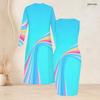 Women Plus Size Two Piece Set Long Sleeve Open Front Cardigan Sleeveless Colorful Printed Bodycon Dress