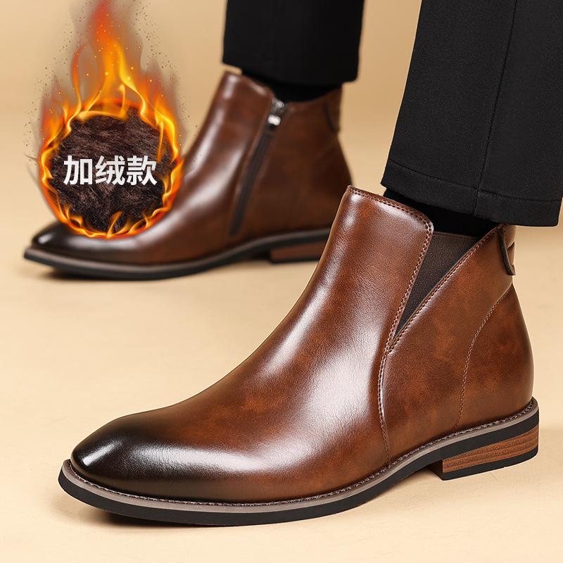 Autumn Winter Retro Chelsea Boots for Men Solid Color Fashion Casual Leather Boots Man Big Size Zipper New Designer Shoes Man