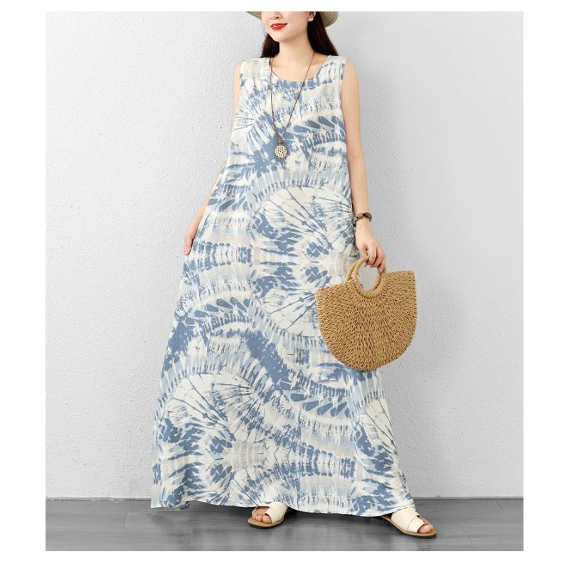 DIMANAF Neu 2026 Damen Übergröße Sommer Dame Langes Kleid Weste Ärmellos Locker Übergröße Maxi Strand Blumenmuster Sommerkleid Kleidung