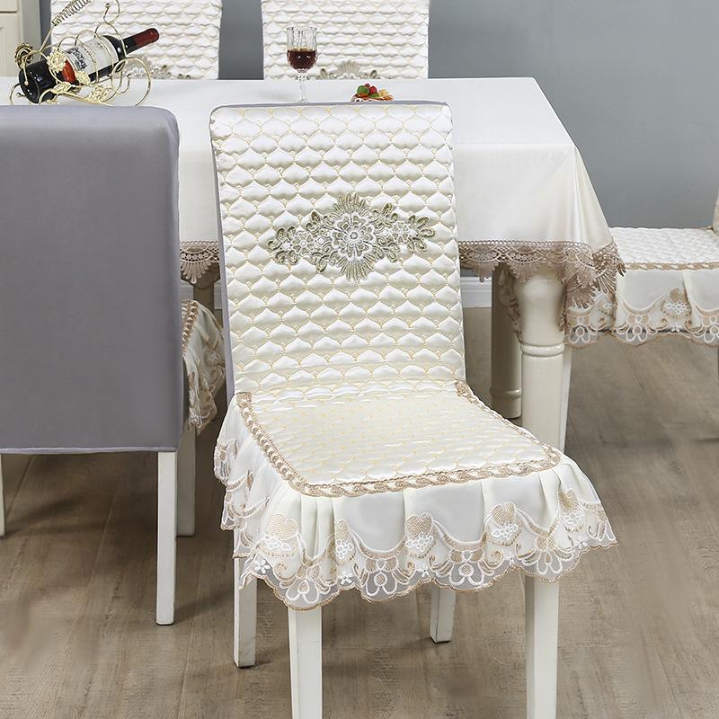 European Style Minimalist Embroidered Dining Table Fabric Mibai Lace Edge Tablecloth Elastic Chair Cover Non Slip Dining Chair Integrated Covers