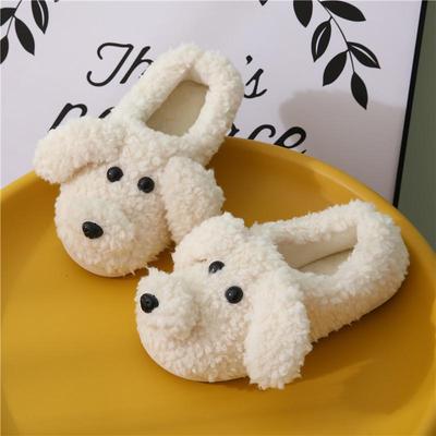 Women's Waterproof Teddy Dog Cartoon Slippers - Warm, Heel-Covering Cotton for Autumn/Winter