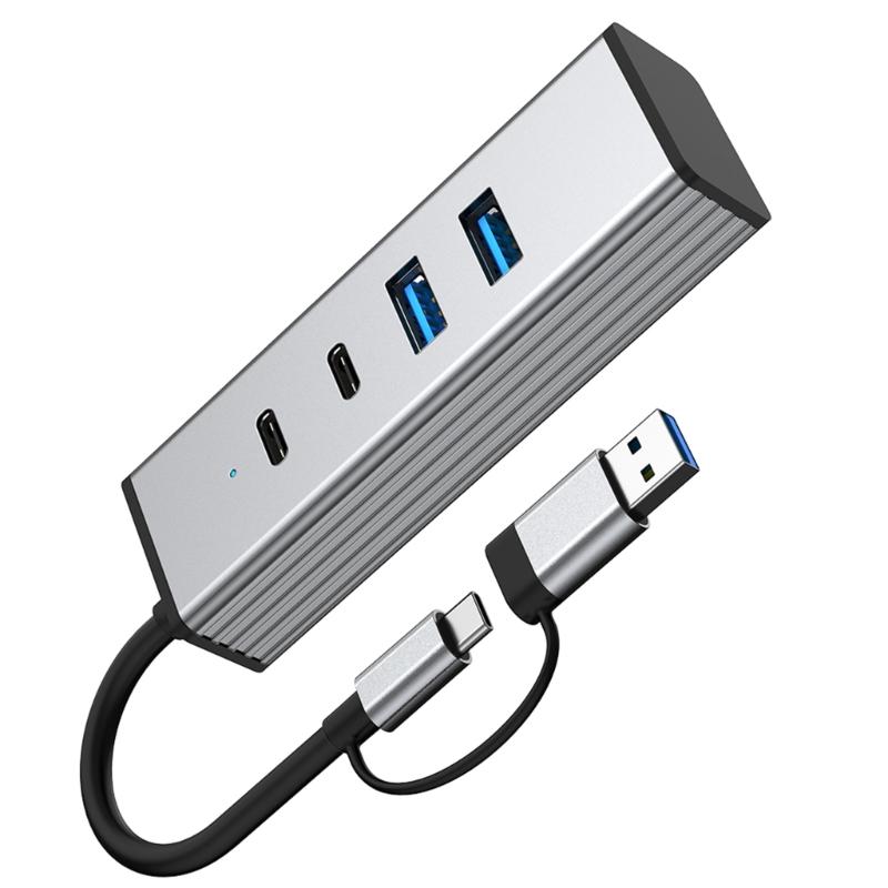 4 Port USB 3.2 Hub with USB C Port 10Gbps Data Transfer Wide Compatibility for Laptops Tablets Smartphones and More