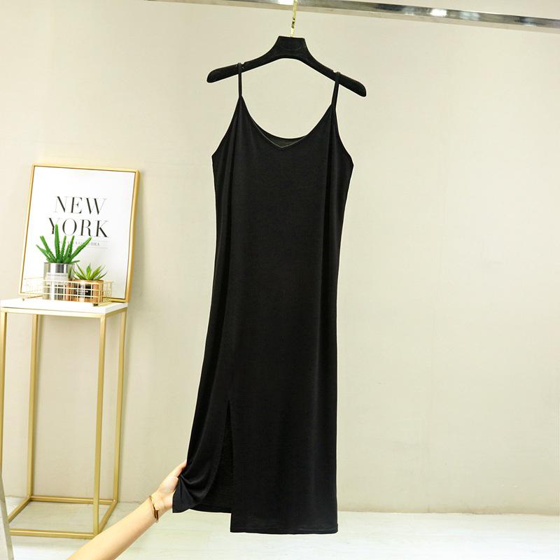 Korean Style Women's Modal Slimming V-Neck Spaghetti Strap Dress with Slit, Plus Size – Spring/Summer Collection
