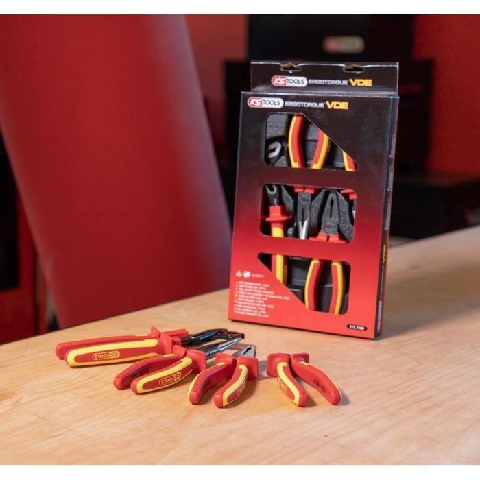 Jeu de 4 pinces isolées - ks tools - ergotorque® - coupante, multiprise, demi-ronde, universelle
