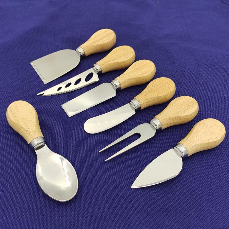 Oak Handle Stainless Steel Cheese and Butter Knife Set