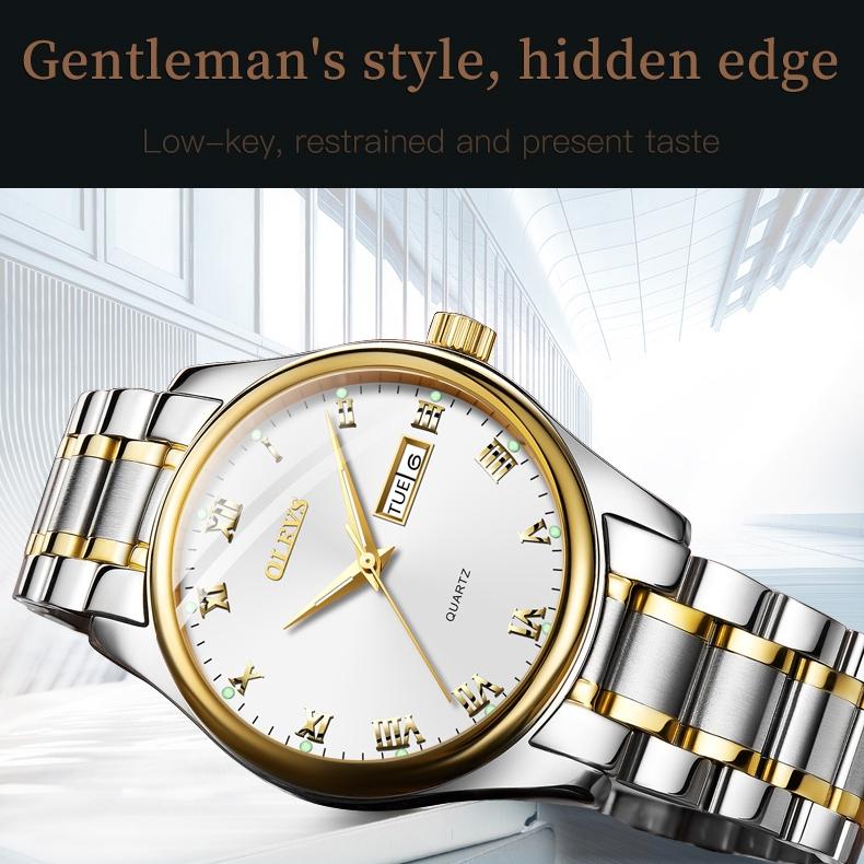 OLEVS Brand Watches Double Calendar Simple Quartz Watch Fashion Waterproof Steel Belt Men's Watch Men's Watch