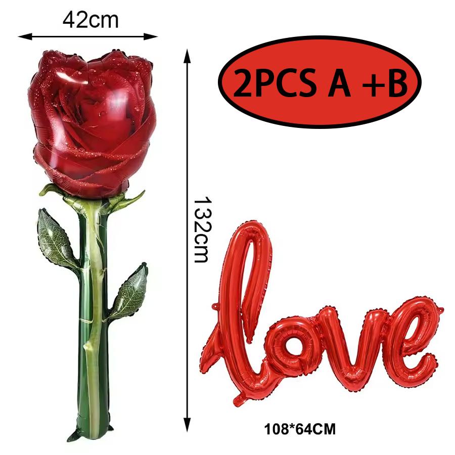 Большой 132см Цветок Розы с 108см Цепочкой LOVE Фольгированные Шары для Дня Святого Валентина Свадьбы Помолвки Юбилея Романтической Вечеринки Декор