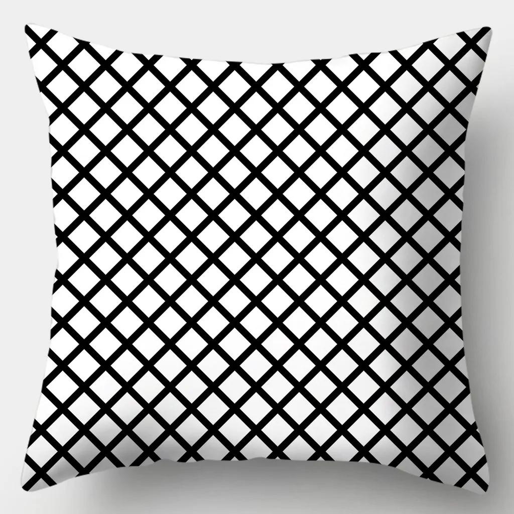 Black And White Pillowcase 45Cmx45Cm Square Sofa Pillow Cover Stripes Leaves Pattern Cushion Cover