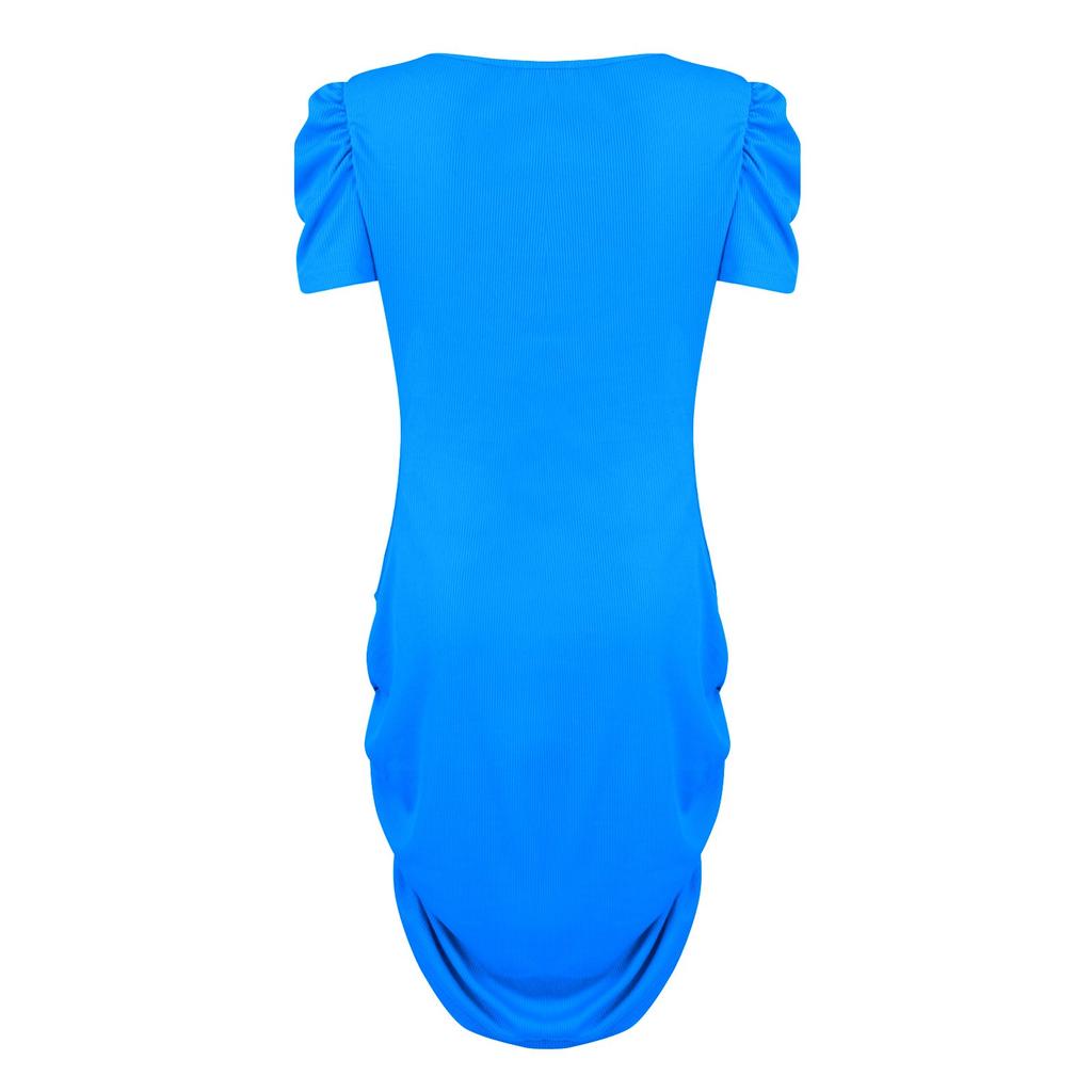 Women’s Square Neck Short Sleeve Bodycon Mini Dress with Side Cutout and Adjustable Tie Slim Fit Design