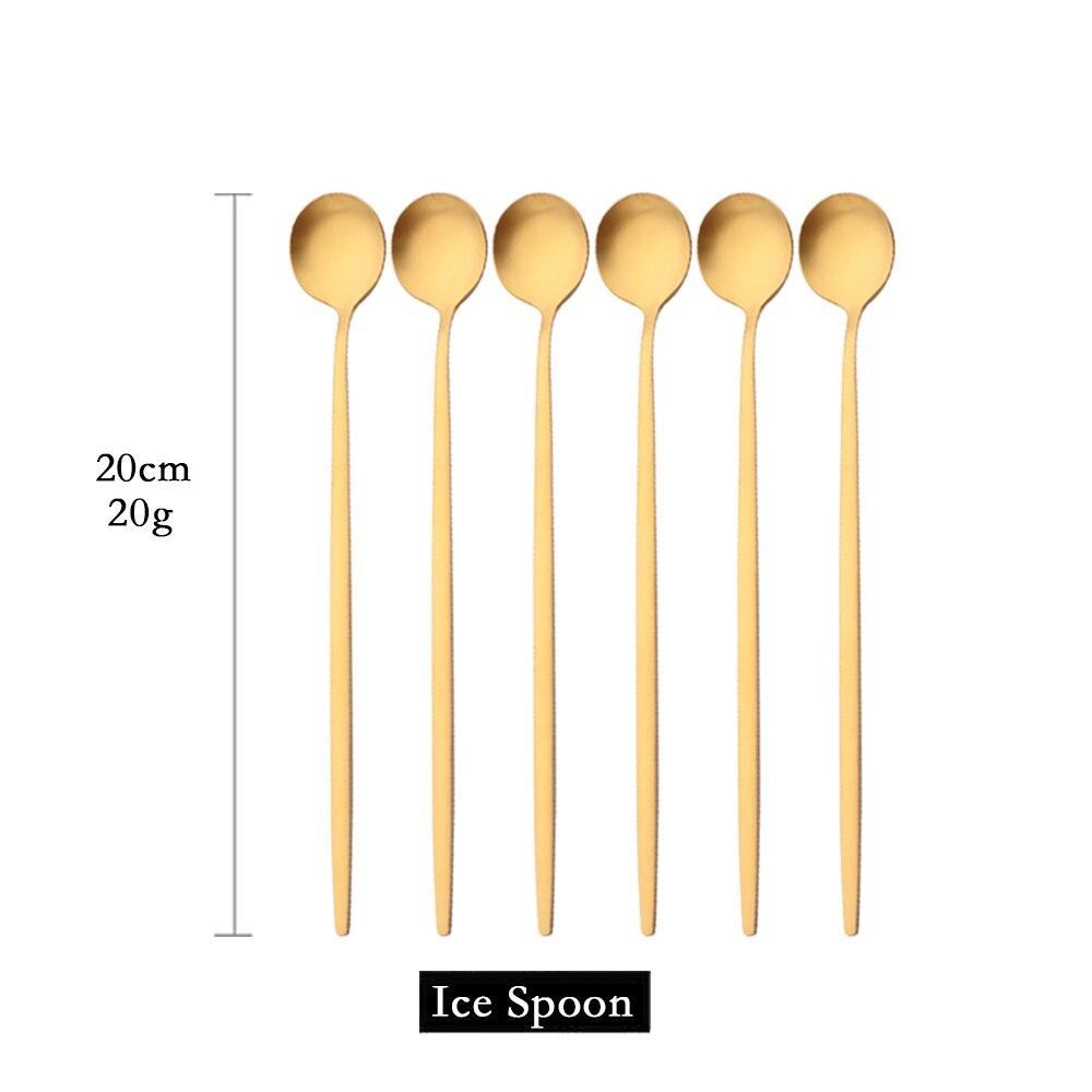 6pcs/set Long Handled Stainless Steel Coffee Spoon Ice Cream Dessert Tea Spoon Mixing Stirring Cooking Long Handle Spoon Tableware