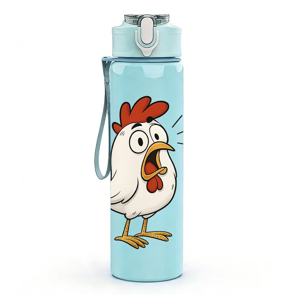 1PC Rooster Standing Farm Animal Pattern 750ml Color Plastic Sports Water Bottle Leakproof Flip Straw Lid Suitable for Sports Office Home Use