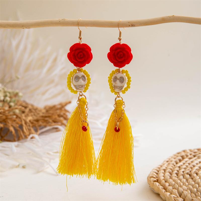 Europen And American Exaggerated Retro Long Tassel Skeleton Skull Earrings For Women Gothic Punk Halloween Jewelry Party Gifts