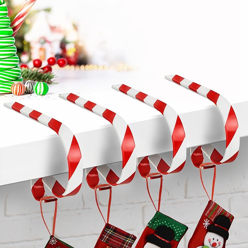 1/2PC Metal Fireplace Sock Hanger Holiday Red and Green Xmas Striped New Year Christmas Stocking Hook Home Party Decorations