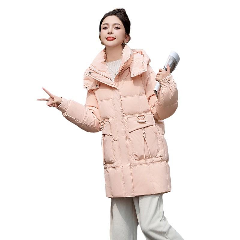 Women's Mid-Length Red Down Jacket, Winter 2024 Style, Loose Fit, Casual Thick Ankara Coat