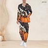 Women Plus Size V Neck Long Sleeve Scrub Set Halloween Raven Pumpkin Dark Floral Art Print Nurse Uniform Set