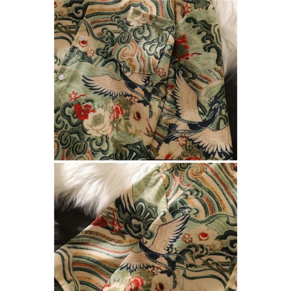 China-Chic Crane Printing Short Sleeve Shirt Women Summer Fashion Top