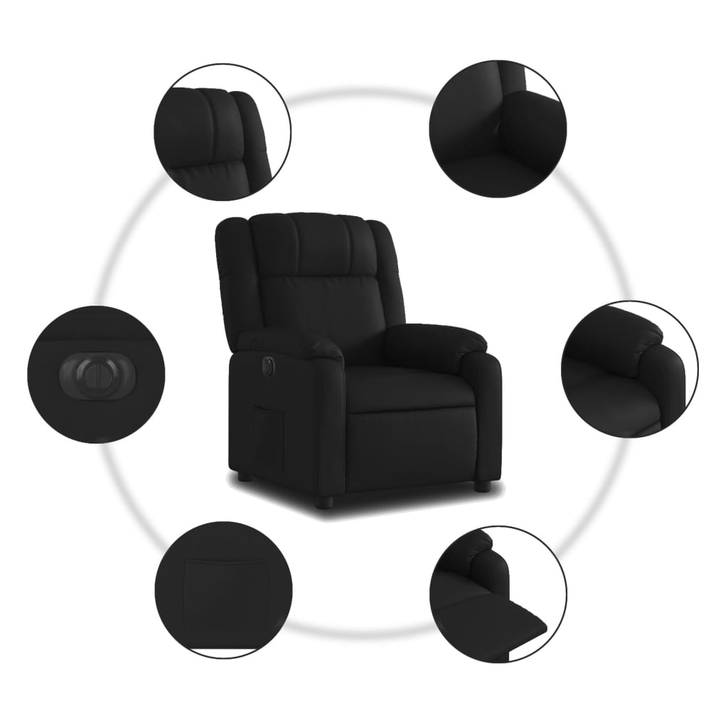 Vidaxl Elektryczny Fotel Rozkładany, Czarny, Obity Sztuczną Skórą