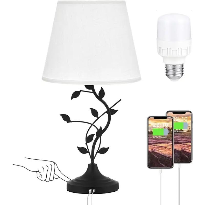 Kakanuo USB-Lade-Nachttischlampe für Wohnzimmer und Schlafzimmer – Traditionelle hohe Retro-Schreibtischlampe