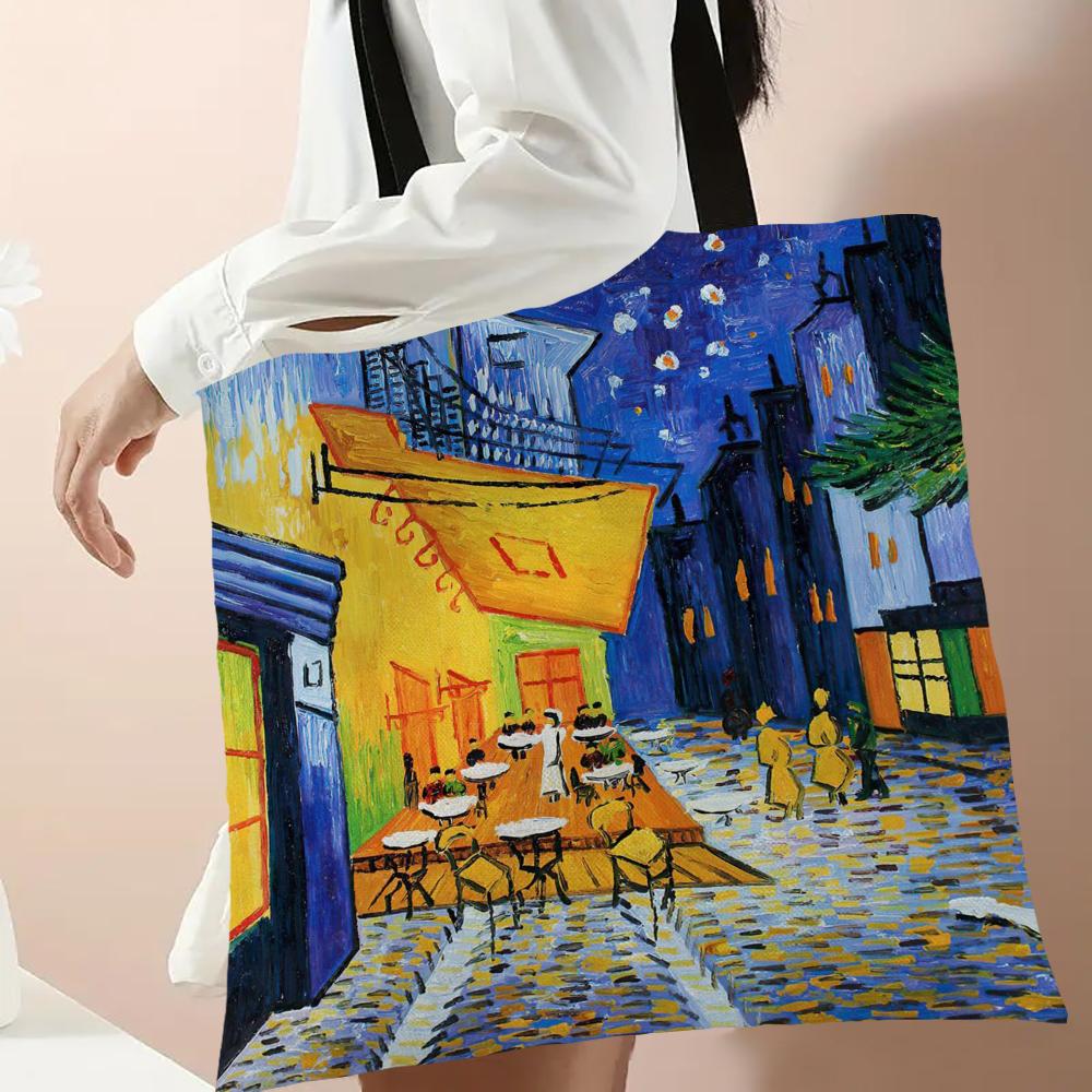 Van Gogh Series Linen Bag Oil Painting Starry Night Flower Handbag Light Weight Shoulder Bag High Capacity Eco Shopping Bags