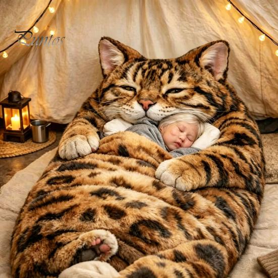 Plush Sleeping Sack Cat Envelope Bag, Winter Slumber Bag for Men Women, Lightweight Animal Nap Mat Home Travel Traveling