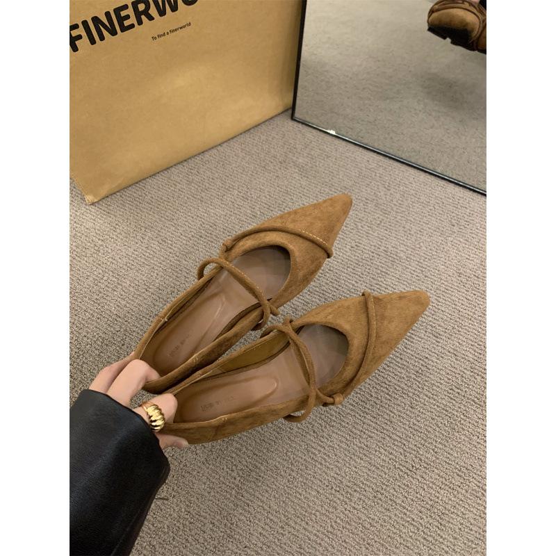 Inner heightening retro suede pointed Mary Jane single shoes women's shoes 2025 new spring commuter French evening shoes