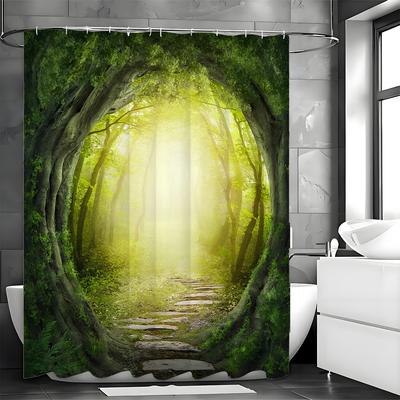 Tree Hole Forest Tree Greenery Green Healing Shower Curtain, Bathroom Decorative Shower Curtain, Waterproof Shower Curtain with