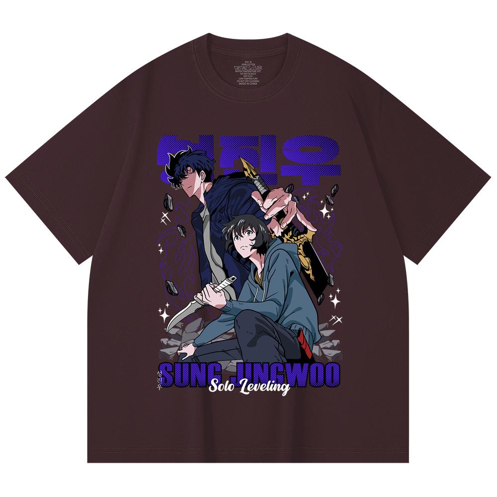 

230 Gsm 100% Cotton Solo Leveling V4 Print Unisex Heavy Cotton T Shirt 2XL вина червоного кольору