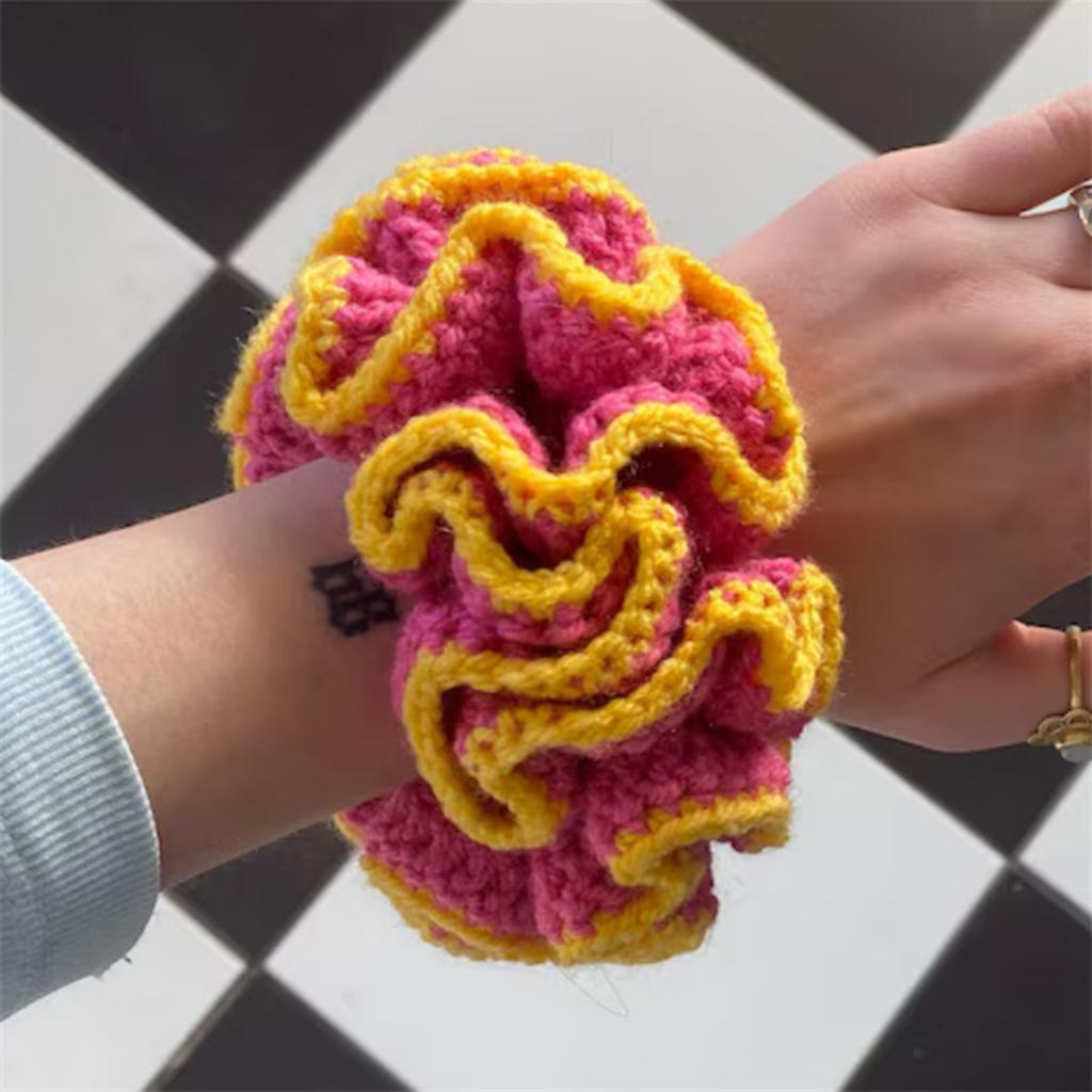 Colorful Knit Hair Scrunchies With Color Contrast Details Soft Hair Tie Elastic Bands Accesories For Women And Girls