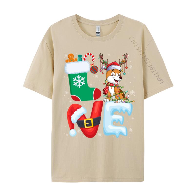 Dog Lover Santa Hat Christmas Tree Lights Dog Owner Xmas Tshirt Oversize Cotton Shirt For Men T-Shirt
