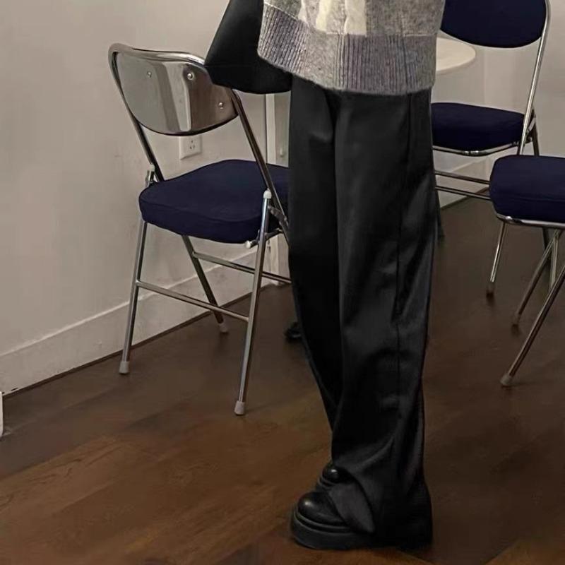 Leather Pants Women's Casual Slimming Trousers High Waist Straight Wide Leg Floor Trousers