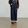 Chuyu 2025 Autumn Turn-Up Hem Patchwork Wide-Leg Denim Jeans