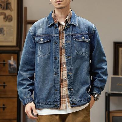 Heren Lente Grote Maat Losse Vintage Denim Jas Enkele Rij Knopen Rechte Zoom Casual Top