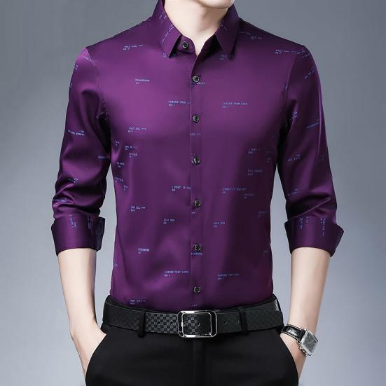 Modna męska koszula z długim rękawem, kołnierzykiem typu turn-down, nadrukiem w litery/paski i guzikami