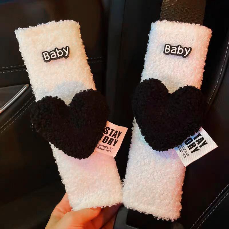Christmas Gift Cute Red Heart Car Seat Belt Cover Imitation wool Plush Auto Seatbelt Safety Shoulder Pad For Child Women