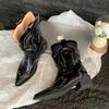 Fashion Retro Embroidered Western Cowboy Boots Women's Spring New Mid-Calf Knight Boot Pointed Toe Thick Heel Non-Knee High Shoes