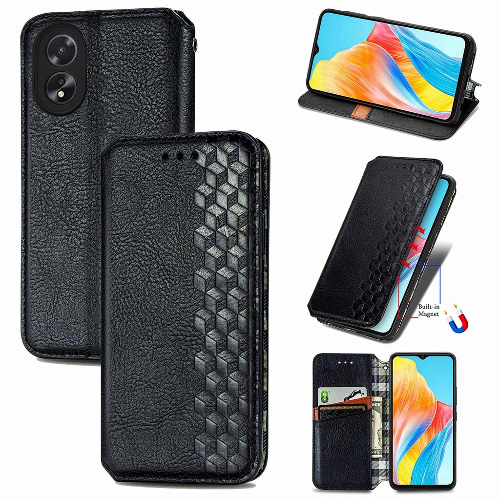 For Oppo A38 4G/A18 4G PU Leather Case Rhombus Imprint Wallet Stand Phone Cover