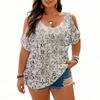 Women’s Short Sleeve Cold Shoulder Top Casual Loose Fit Printed Blouse for Daily Office and Wear