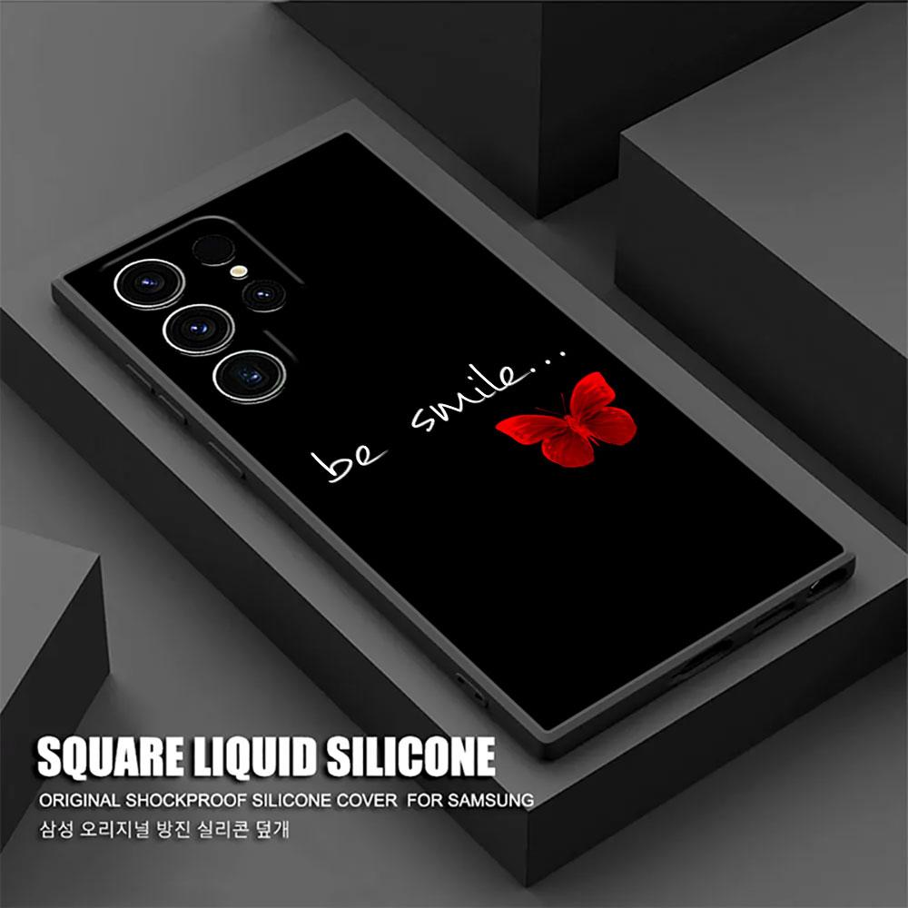 Phone Case For Samsung Galaxy S24 Ultra Cases S23 S21 S20 FE S22 9 S24 Plus Note 20 Ultra 10 Silicone Cover Butterfly Love Black