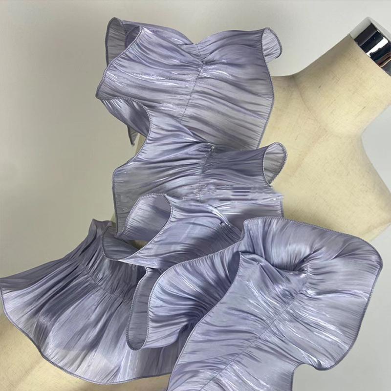 3 Yard Big Wave Spitzenbesatz Helles Seidensatin Rüschen Plissee Stoff Applikation DIY Cosplay Tanzaufführung Kleidung Zubehör