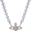 Mini Bas Relief Saturn Bead Necklace Unisex Necklace Silver Lavender 63030006-02P732