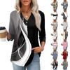 Womens 34 Sleeve V Neck Henley Pullover Top with Geometric Print Casual Loose Fit Tunic Shirt for Everyday Wear