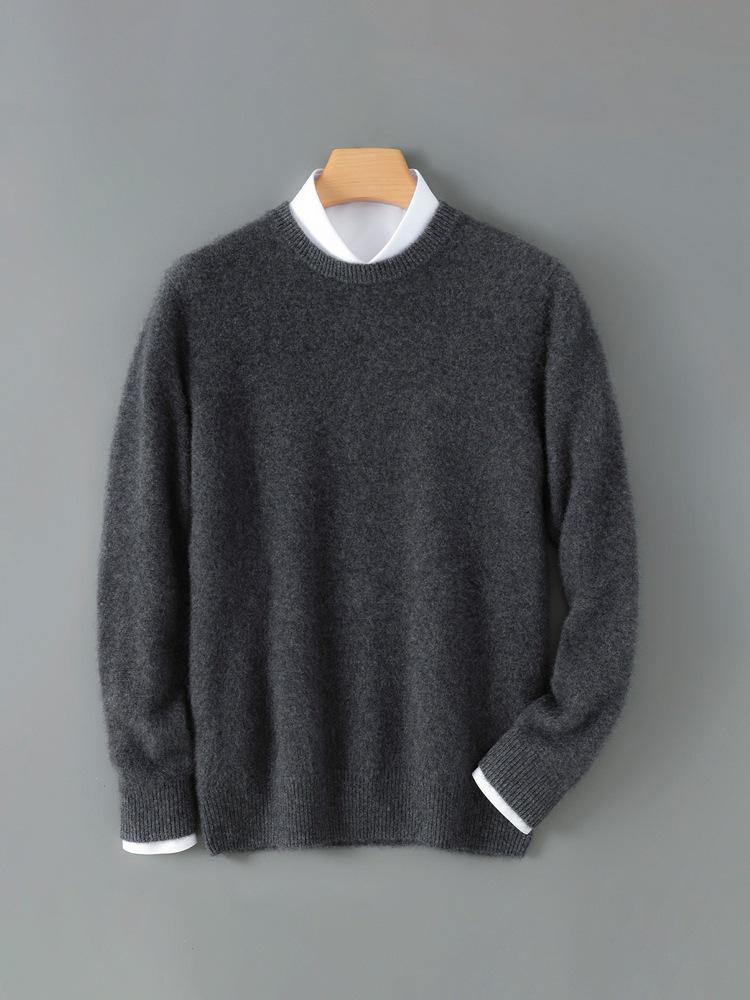 Men's Autumn/Winter Pure Wool Round Neck Thick Knit Sweater Pullover