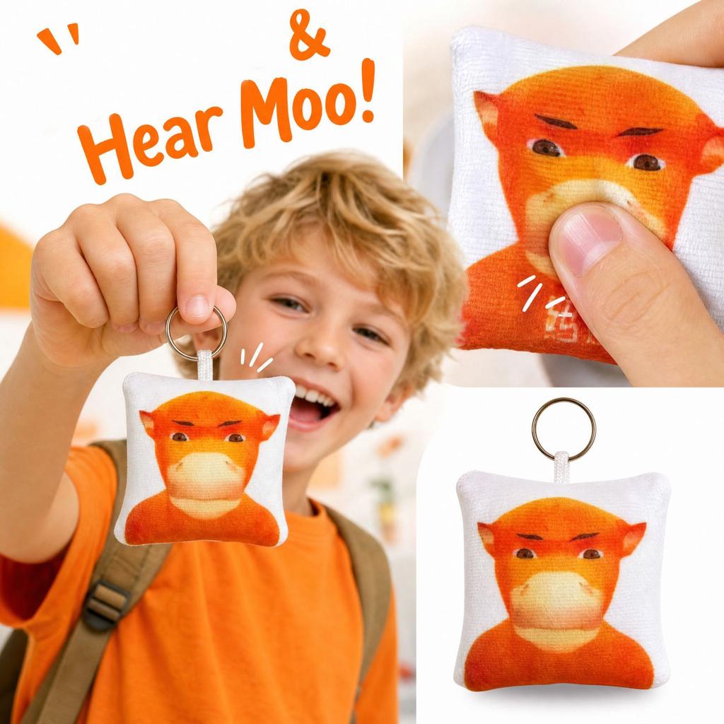 Cow Plush Keychain Pendant with Press-to-Play Sound, Cute Voice Keyring for Bags and Backpacks