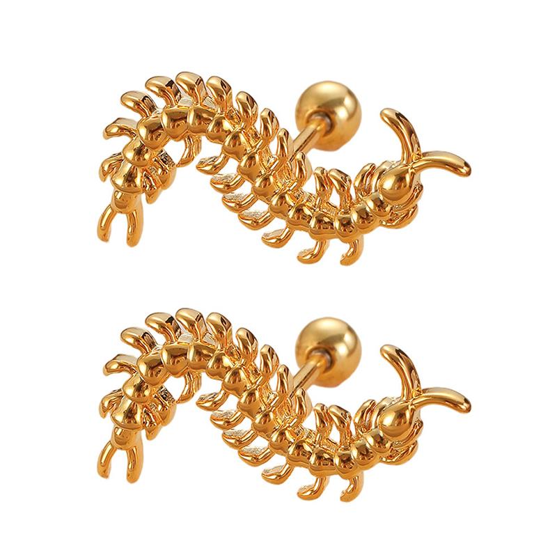 Stainless Steel Centipede Earring Punk Cartilage Spiral Waterproof Stud Earring Not Fading Hypoallergenic Piercing Jewelry
