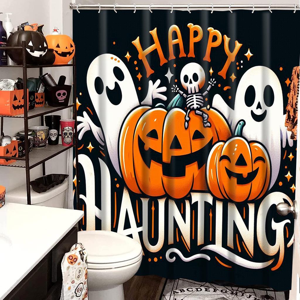 2025 Halloween ghost costumes Pattern Bathroom Shower Curtain With 12 Hooks Home bathroom decor and accessories