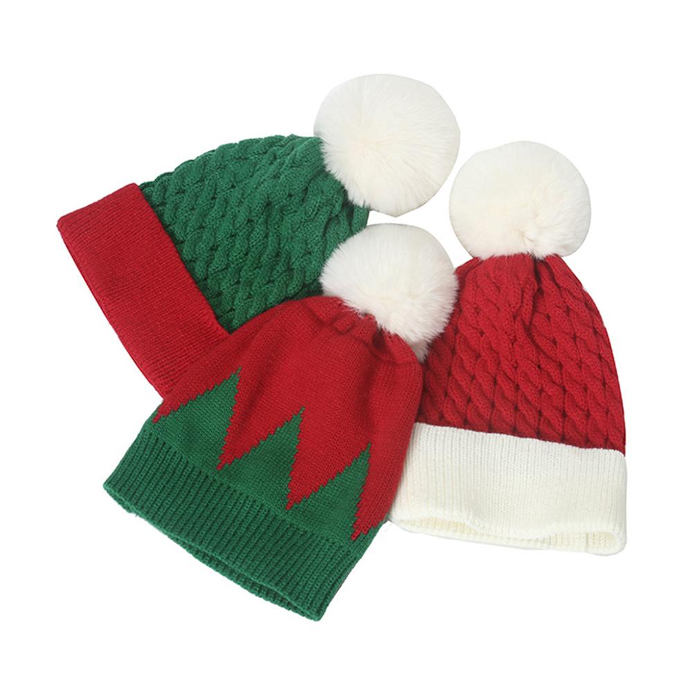 100% Acrylic New Red And Green Stitching Wool Hat Foreign Trade Holiday Wild Knitted Hat Christmas Hat Women